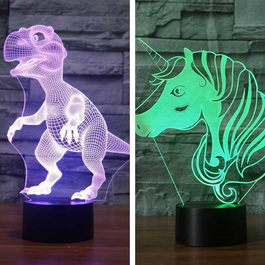 Dinosaur and Unicorn 3D Illusion Lamp Bundle