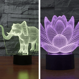 Elephant and Lotus 3D Illusion Lamp Bundle